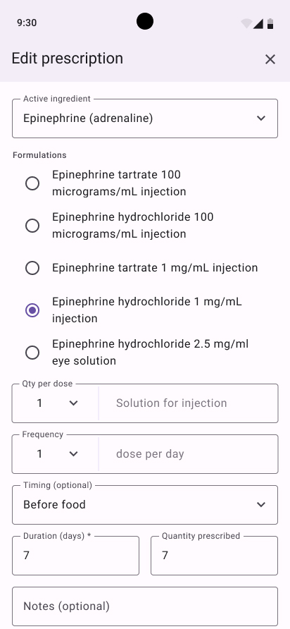 Rx form: Fill medication details