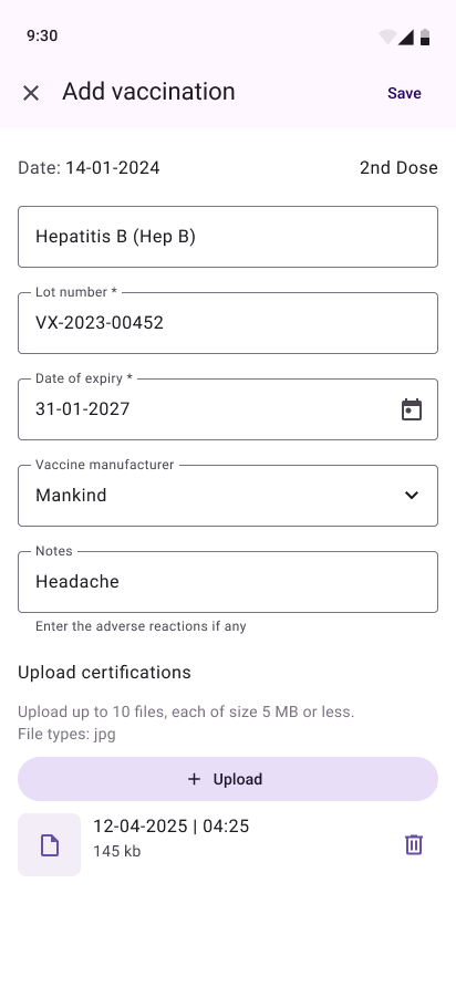 Search & add vaccination
